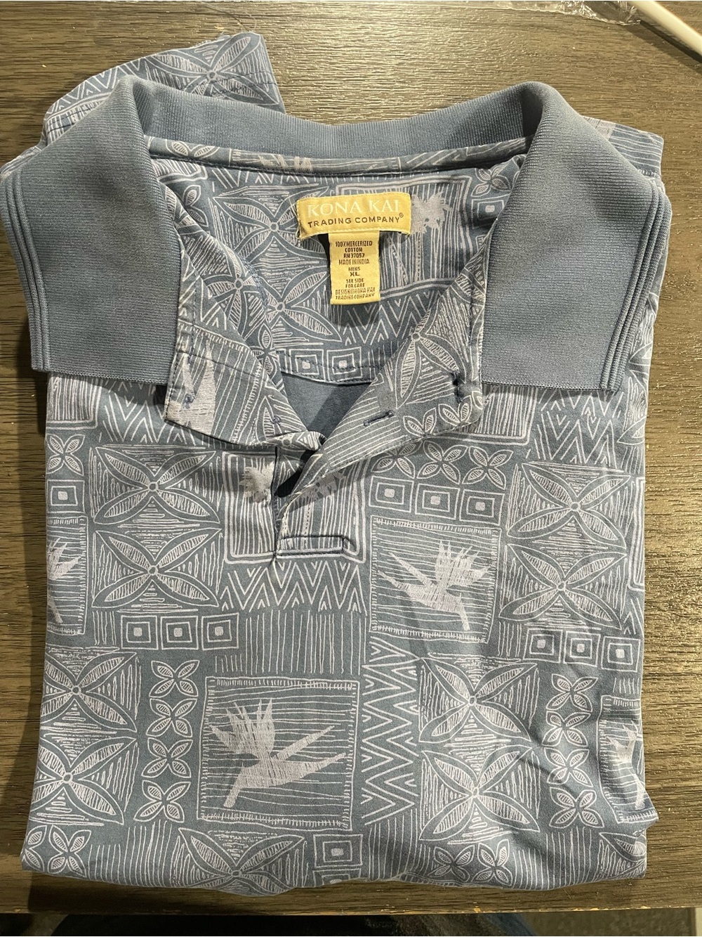 Mens Sz XL Kona Kai Blue Patterned Polo Shirt